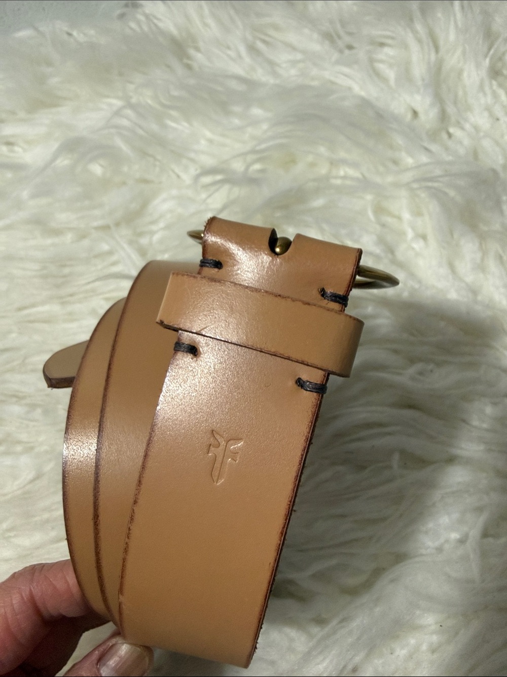 Frye Brown Genuene Leather Belt with Gold-Tone Buckle 40-44
